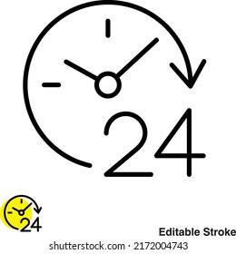 Icono de línea de vector de servicio de 24 horas