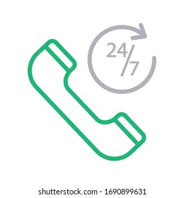 24 hour services vector color line icon 