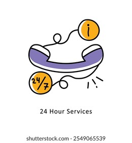 Ilustração do estilo dos ícones de contorno preenchido do vetor de serviços em 24 horas. Arquivo EPS 10