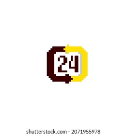 Signo de 24 horas. El arte de Pixel es de estilo plano. Icono para sitios web, logotipo, diseño web, aplicación móvil, info grap