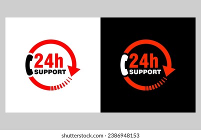 24 hour sticker Sign of vector. customer service Label, Open 24-hours support information clipart. 