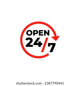 24 hour sticker Sign of vector. customer service Label, Open 24-hoursweek support information clipart.