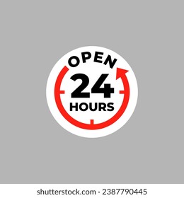 24 hour sticker Sign of vector. customer service Label, Open 24-hoursweek support information clipart.