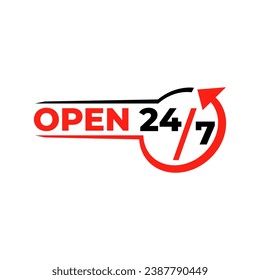 24 hour sticker Sign of vector. customer service Label, Open 24-hoursweek support information clipart.