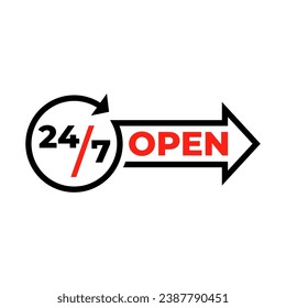 Etiqueta adhesiva de 24 horas Signo del vector. etiqueta de servicio al cliente, clipart de información de asistencia abierta las 24 horas.