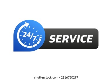 24 hour support in abstract style on white background. Customer service. Online support call center. Flat vector.