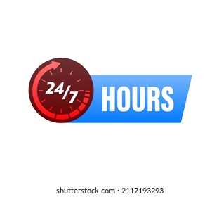 24 hour support in abstract style on white background. Customer service. Online support call center. Flat vector.