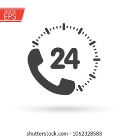 24 hour support call center icon. Steady available services. Twenty four hour everyday. Can use for service advertising. 24 7 icon. open 24 hours a day and 7 days a week icons 24 on 7