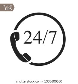24 hour support call center icon. Steady available services. Twenty four hour everyday. Can use for service advertising. 24 7 icon. open 24 hours a day and 7 days a week icons 24 on 7