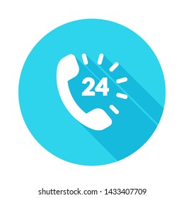 24 hour support call center icon. Steady available services. Twenty four hour everyday. Can use for service advertising. 24 7 icon. open 24 hours a day and 7 days a week icons 24 on 7