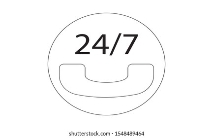 24 hour support call center icon. Steady available services. Twenty four hour everyday. Can use for service advertising.