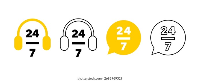 24 hour support. Customer service and support icons