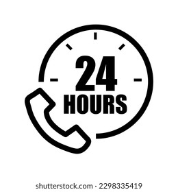 24 hour support icon. emergency call, help center. customer service icon on white background..eps