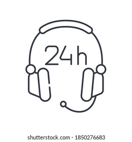 Icono de soporte 24 horas, ilustración lineal aislada, vector de línea delgada, signo de diseño web, símbolo de concepto de contorno con trazo editable sobre fondo blanco.