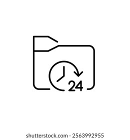 24 hour symbol on folder. Constant file access, online backup and data restoration. Pixel perfect vector icon