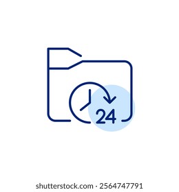 24 hour symbol on folder. Constant file access, online backup and data restoration. Pixel perfect, editable stroke icon