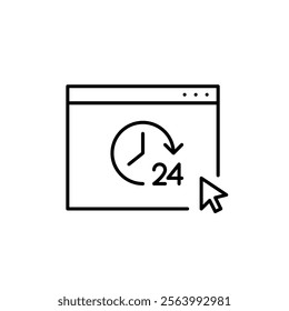 24 hour symbol on web page. Constant online access, round the clock management. Pixel perfect vector icon