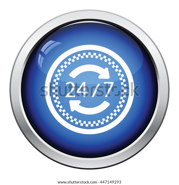 24 hour taxi service icon. Glossy button\
design. Vector\
illustration.
