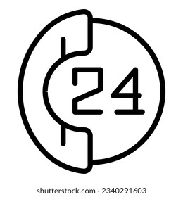 24-Stunden-Symbol für den technischen Support, Umriss-Vektorgrafik. Chat-Kunde. Live-App