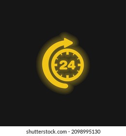 24 Hour Time With Curve Arrow yellow glowing neon icon
