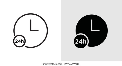 24 Hour time icon Black line art vector logo set