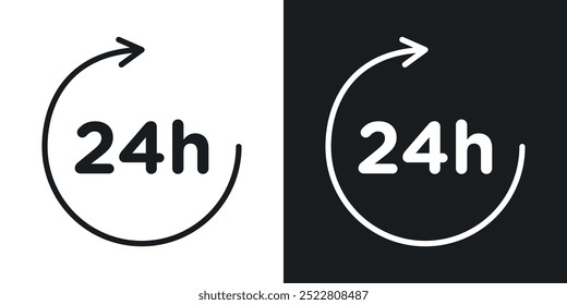 24 Hour time icon icons in black and white filled style