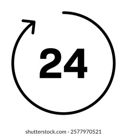 24 hour time icon, line drawing icon