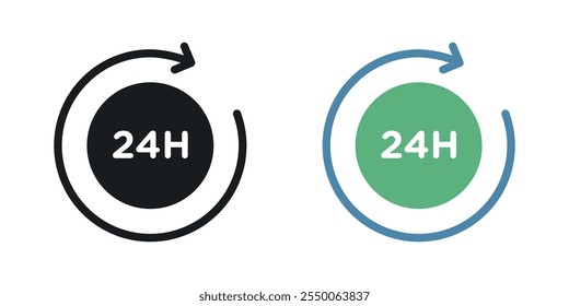 Icono de tiempo de 24 horas establecido en versión negra y coloreada