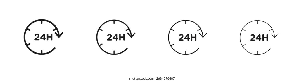 24-Stunden-Symbole. dünne Liniensymbole in Strichen