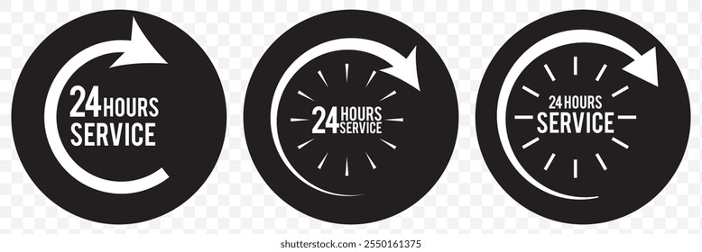 24 Hour time liner icon vector set. Call center 24 hours icon with headset, Operator customer support symbol, Help center, Technical social support, All day business and service. eps 10.
