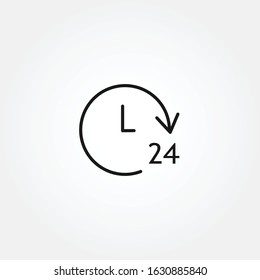 24 hour - time service line icon with editable stroke. Simple black outline symbol in flat style design. Isolated on white background. Vector illustration.