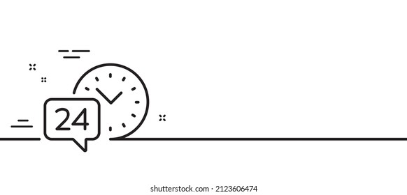 24 hour time service line icon. Call support sign. Feedback chat symbol. Minimal line illustration background. 24h service line icon pattern banner. White web template concept. Vector