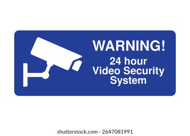 Sinal de sistema de segurança de vídeo 24 horas - Aviso de vigilância azul com ícone de câmera - Imagem vetorial de alta qualidade