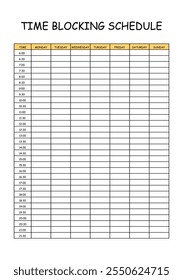 24 Hourly Weekly Schedule - Monday Start. Mockup for daily scheduling and time management. 30-minute increment hourly planner templates. Time Planner.