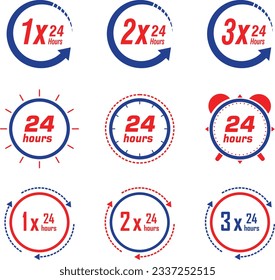 24-Stunden- oder 1x24-Stunden-Symbol Vektor-Logo 