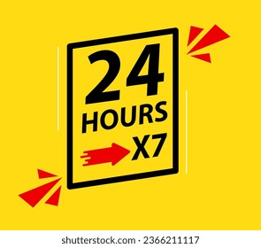 24 hours 7 days banner with yellow color vector  