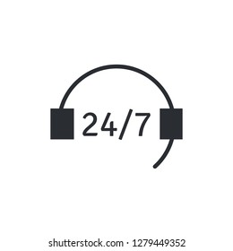 24 hours 7 days Flat icon of support. Sign the call center. Contact technical symbol. Call tech. vector illustration isolated on white