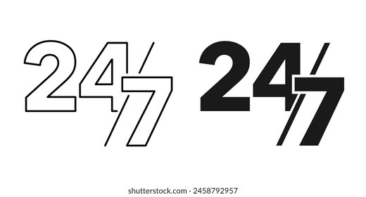 24 horas y 7 días - iconos planos para el tiempo de trabajo de 24 horas