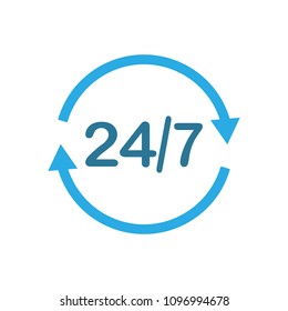 24 hours 7 days icon. Time clock icon vector illustration. Flat design.