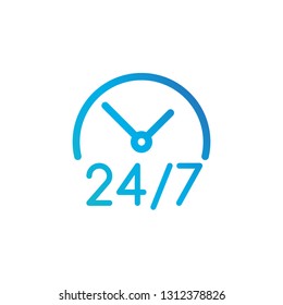 24 hours 7 days icon. Time clock icon vector illustration. Vector illustration isolated on white background.
