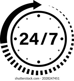 24 Stunden 7 Tage Symbol. Uhrensymbol, Vektorgrafik.