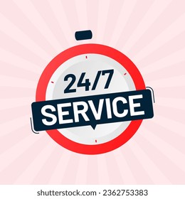 24 hours 7 days service vector design with watch icon