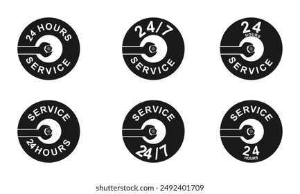 24 hours 7 days service icon set, vector illustration isolated on white background.