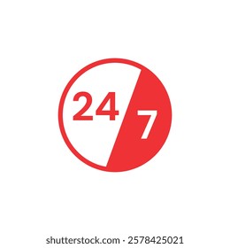 24 hours 7 days service logo inside the circle. 24-7 logo. 24-7 hours logo for hotel, market