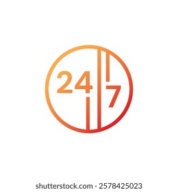 24 hours 7 days service logo inside the circle. 24-7 logo. 24-7 service logo for hotel, market