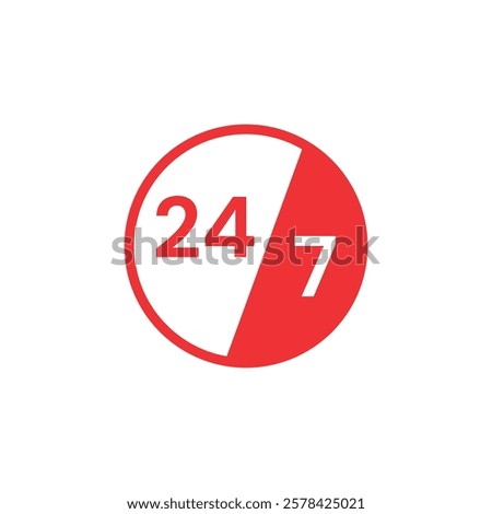 24 hours 7 days service logo inside the circle. 24-7 logo. 24-7 hours logo for hotel, market