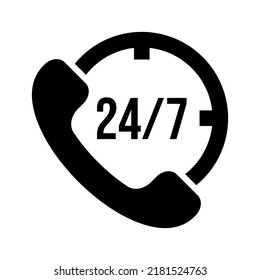 Icono vectorial de 24 horas 7 días sobre fondo blanco