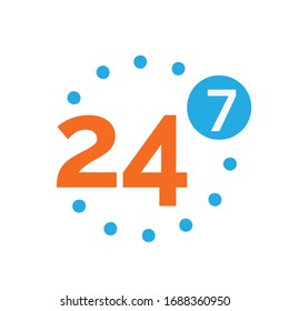 24 Stunden /7 Vektorillustration des Symboldesigns