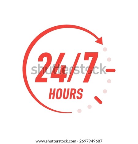 24 hours 7 icon design. 24 7 support. Hotline customer service concept. Call center. Vector illustration