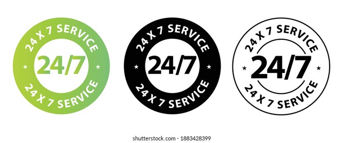 24 hours 7days service icon vector stamp 